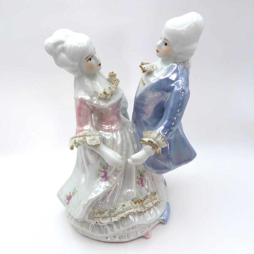 Vintage Porcelain Rococo Revival Style Courting Couple Figurine Iridescent Glaze